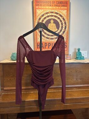 Long Sleeve Ruched Burgundy Bodysuit